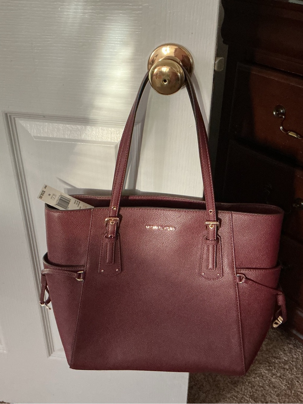 Michael Kors Wine Leather Tote with Gold Hardware